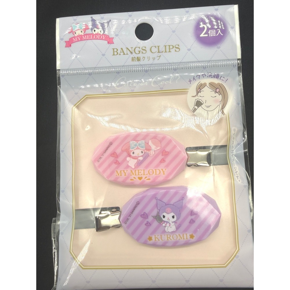 Sanrio My Melody Kuromi Bangs Clips 2pc Set No Crease Hair Pastel Accessories